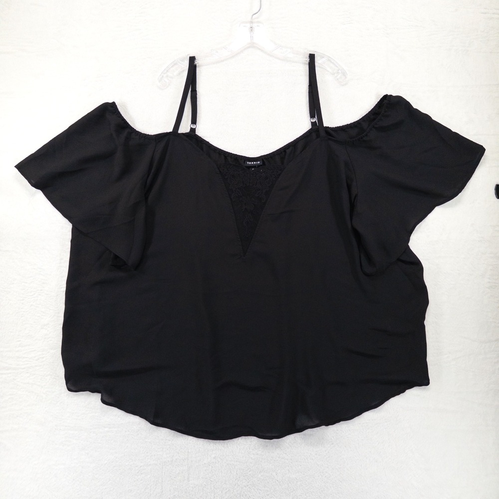 Torrid Georgette Deep V Lace Cold Shoulder Flutter Sleeve Top 4X Black New